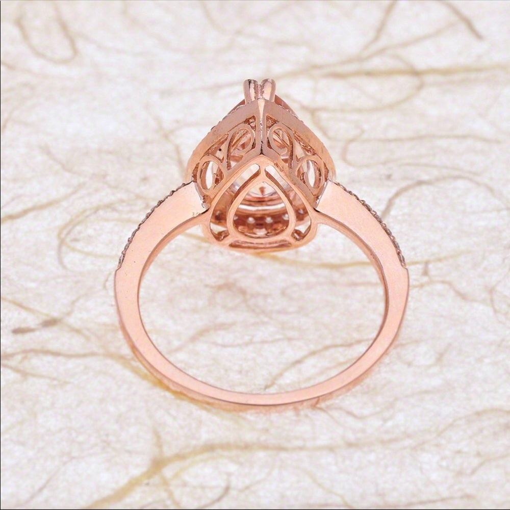 Morganite Diamond Rose Gold Engagement Ring Size 8 - Picture 3 of 7